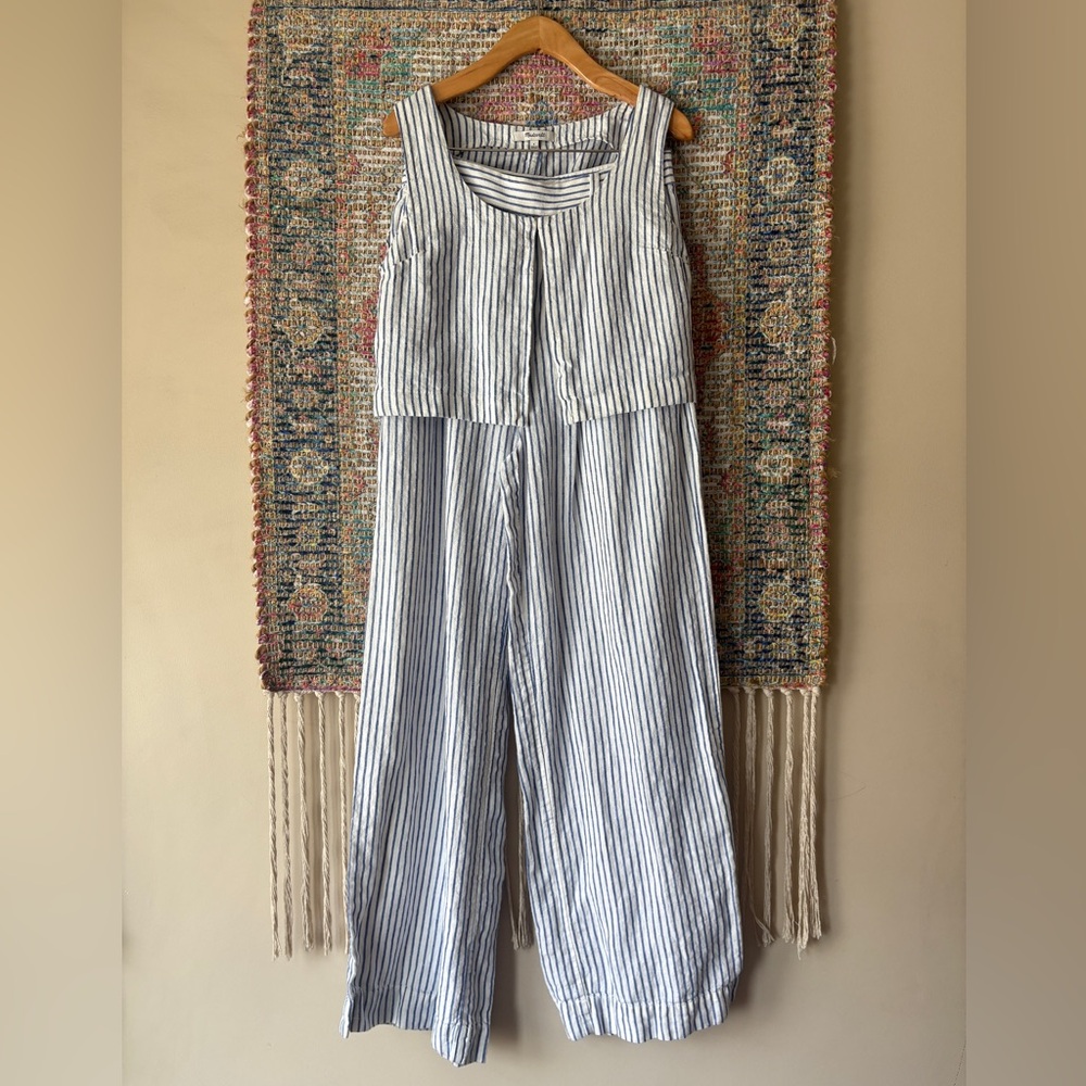 Madewell Blue and White Striped Linen Suit Set